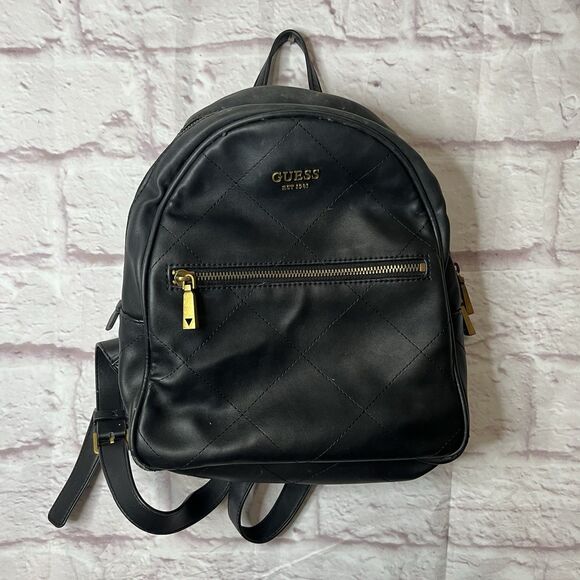 GUESS Women’s Small Black Faux Leather Backpack Designer Fashion Bag - Picture 1 of 9